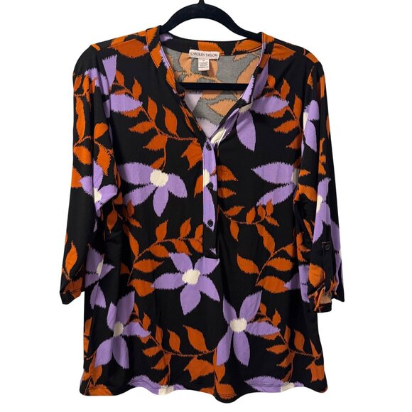 Carolyn Taylor Blouse Sz 1X Floral Blouse 3/4 Sleeve Blouse Top - Picture 1 of 12